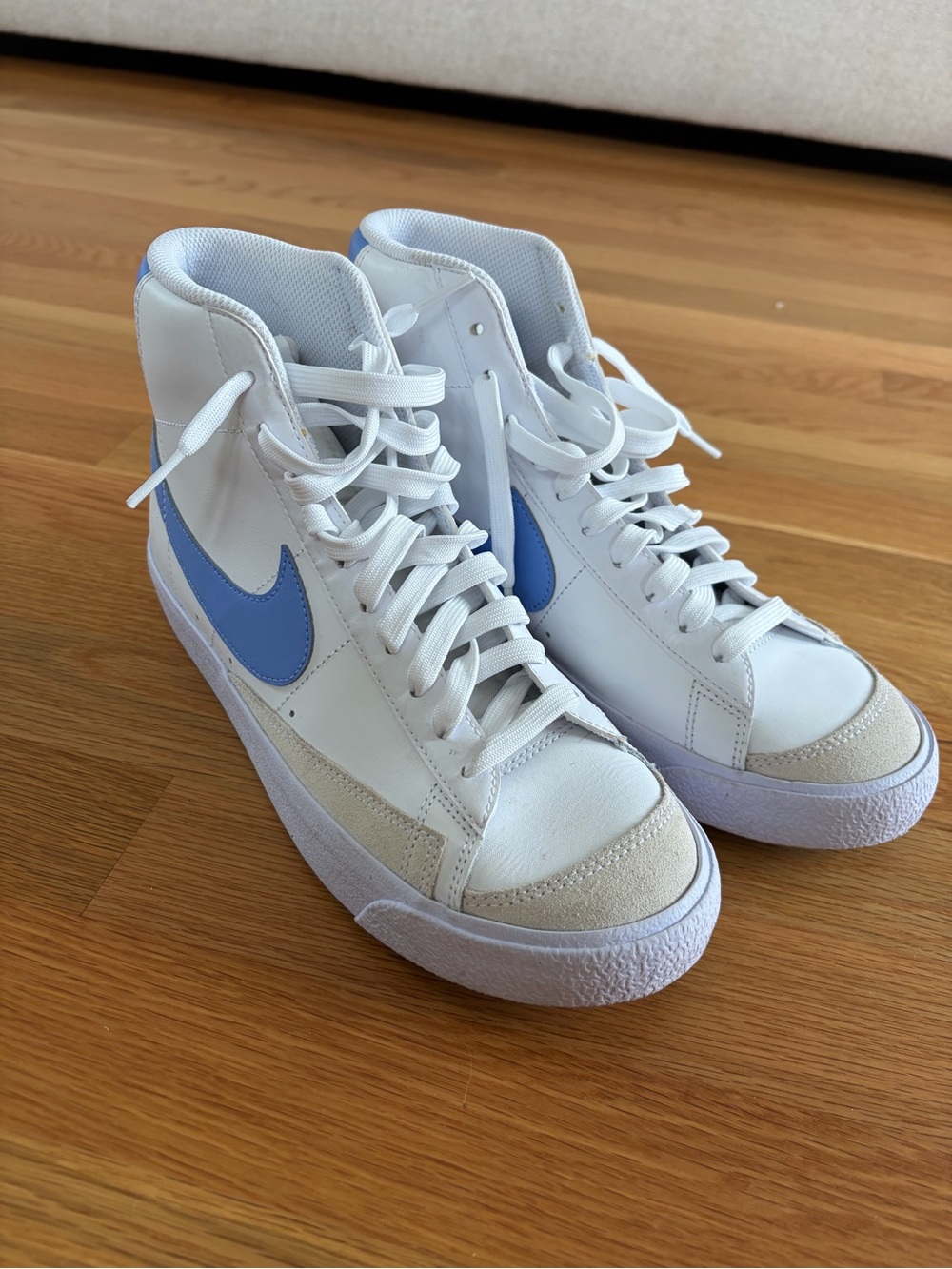 Nike Blazer High-Top Sneakers White with Light Blue Swoosh - worn ONCE